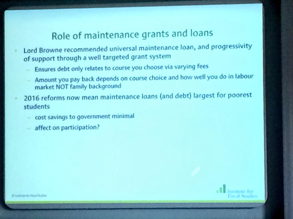 Paul Johnson from #IFS says #debt largest for poorer #students under new 2016 govt reforms @economics_net http://t.co/pQ1SVFnGKG